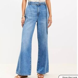 LOFT Light Blue Belted Flare Jeans